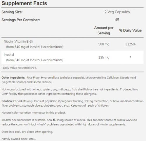 Flush-Free Niacin 250 мг (Ниацин не вызывающий покраснений) 90 вег капсул (Now Foods) фото 2